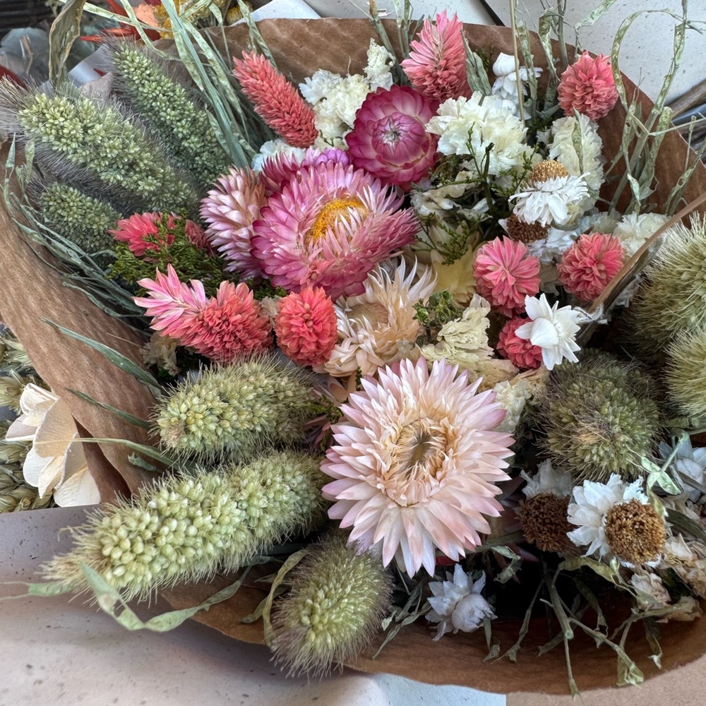 Pink Strawflower Love Dried Bouquet